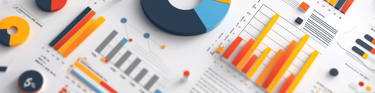 Various colorful graphs and charts illustrating data analytics.